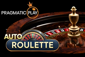 Close-up of a roulette wheel with a white ball and a gold pawn figure, featuring Pragmatic Play Auto Roulette branding.